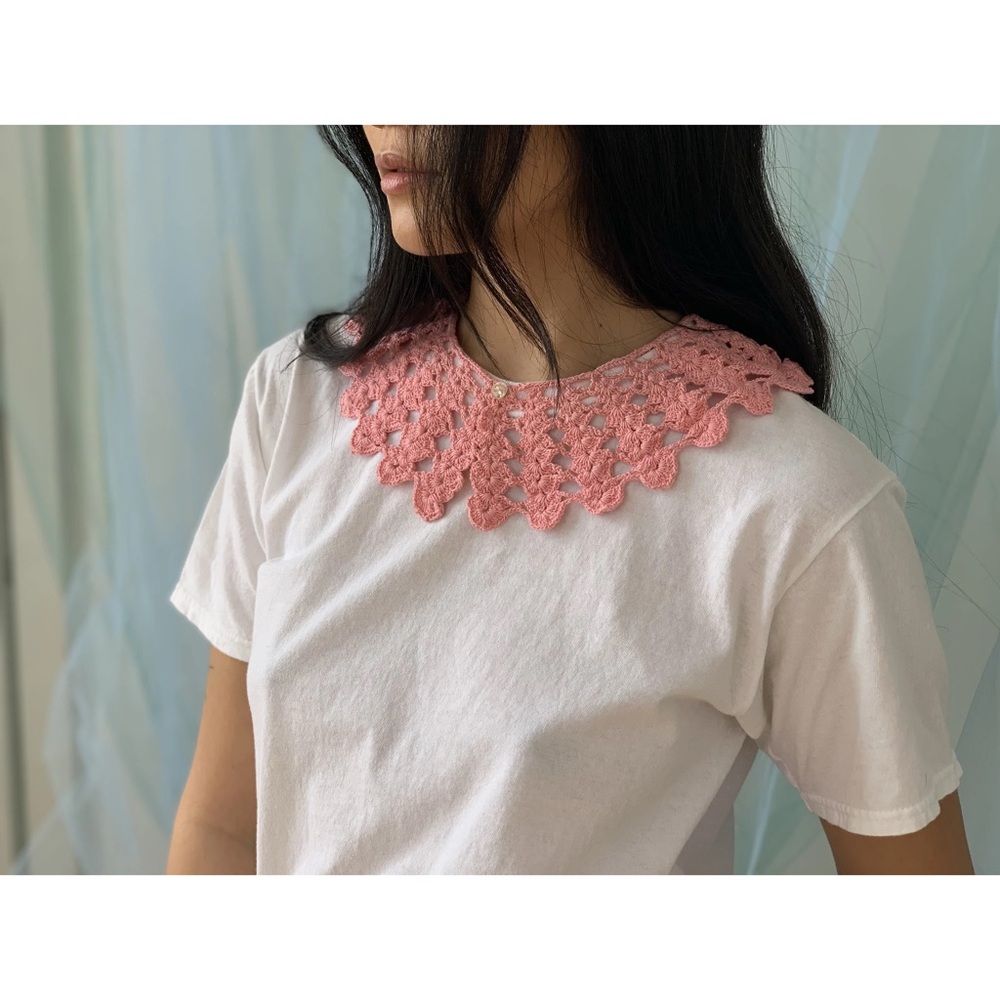ROOM SHOP LA Vintage Handmade Pink Yarn Crochet Neck Collar Cottagecore